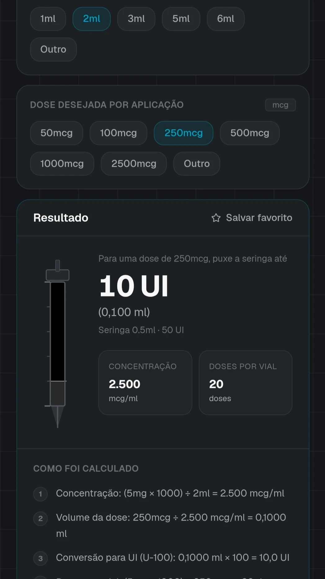 Tela da calculadora de referência do Atlas mostrando o cálculo de reconstituição decomposto passo a passo